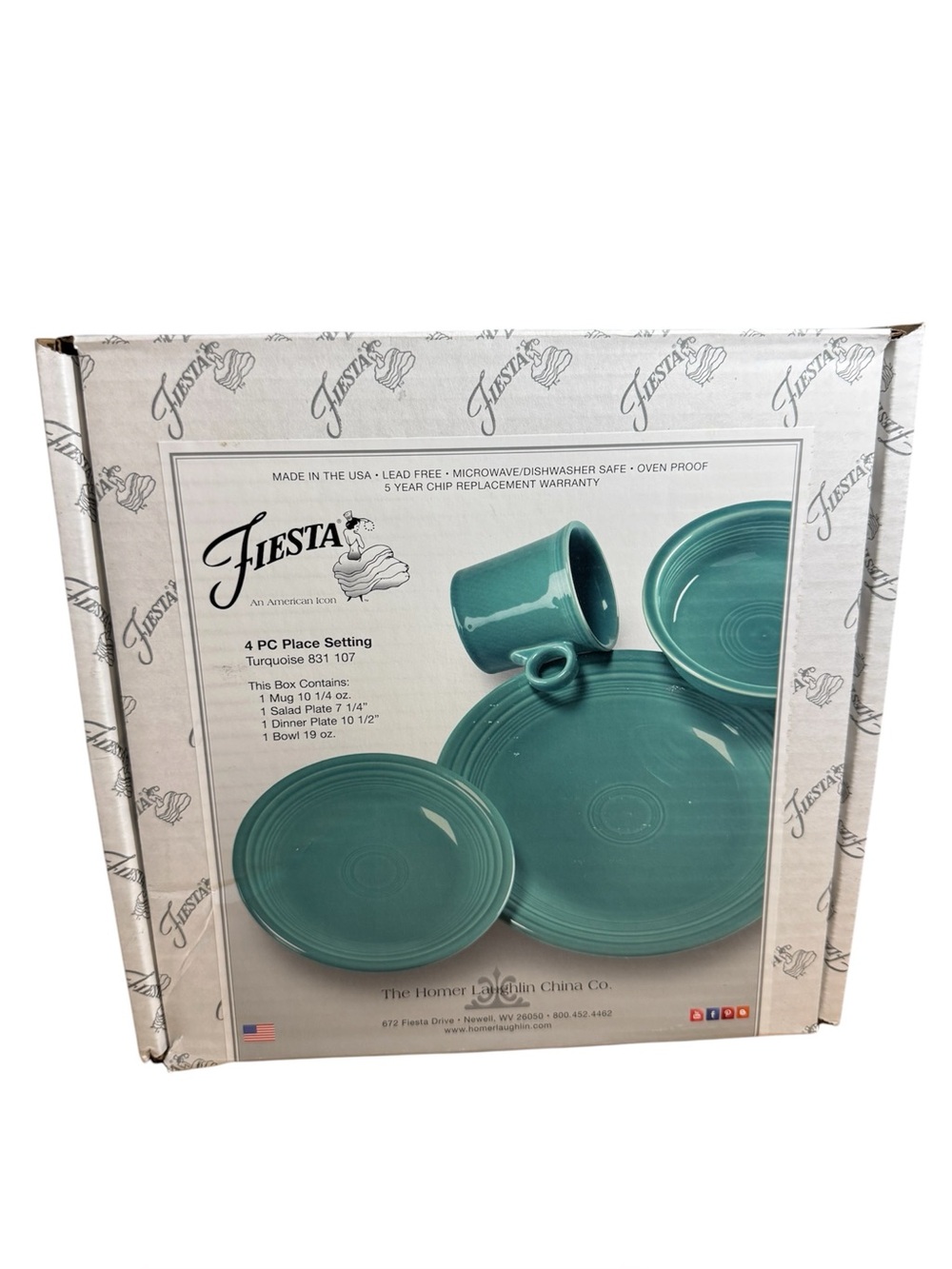 New Fiesta Fiestaware 4 Piece Turquoise Place Setting Plate Bowl Mug USA Made